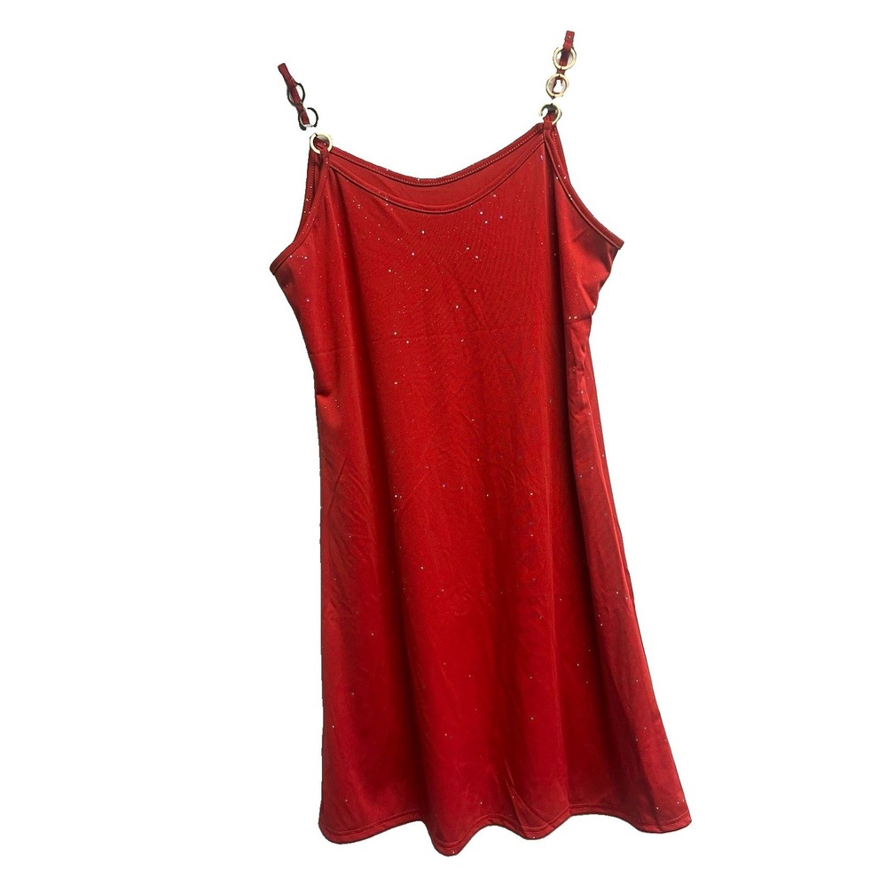 Women's Large Red Sparkle Glitter Dress Gold Ring Strap Holiday Party